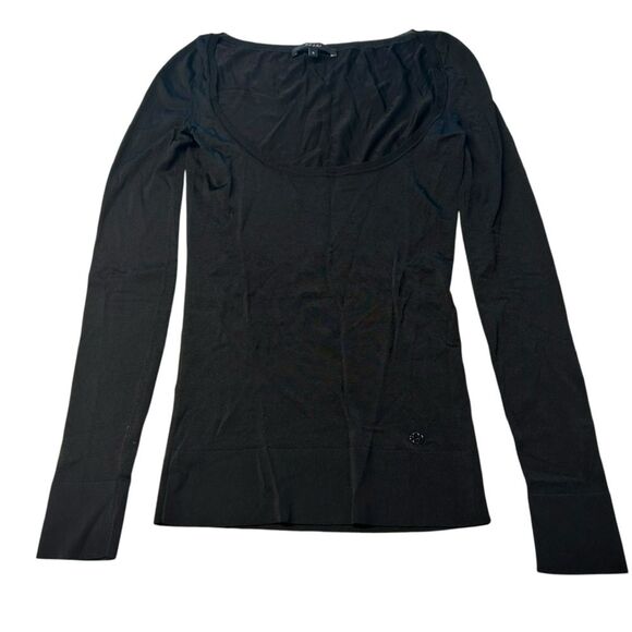 Gucci Women’s Size S Long Sleeve Scoop Neck Tee Black Minimalist Old Money Basic - Picture 1 of 7